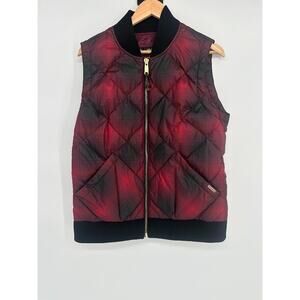 Eddie Bauer Womens Retro 1936 Skyliner Red Plaid 80% Down Puffer Zip Vest Large